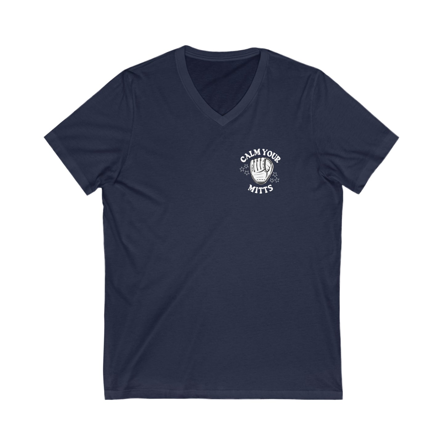 Calm Your Mitts Baseball V-Neck Tee Shirt: The Perfect Blend of Fun and Comfort