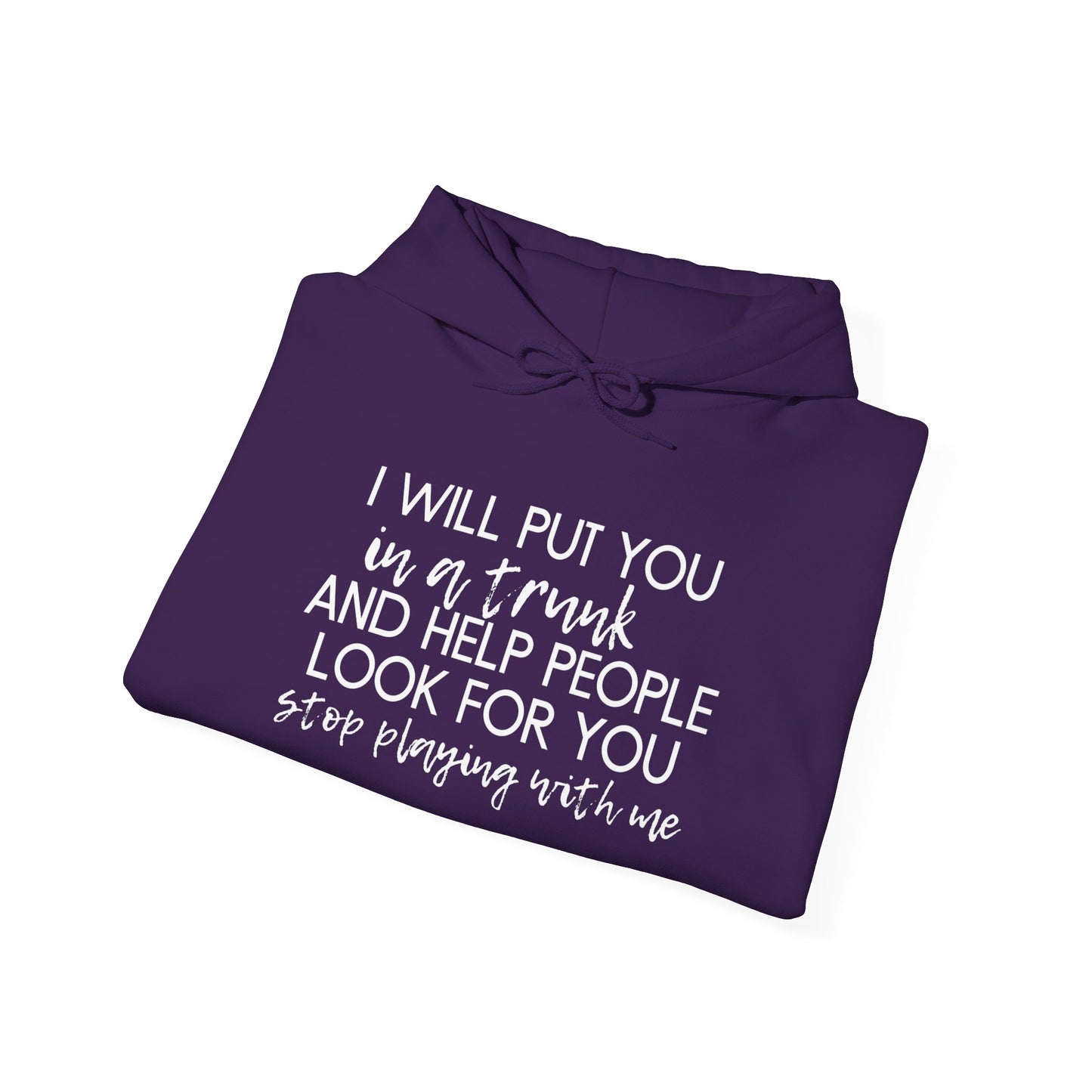 I Will Put You in a Trunk and Help People Look for You. Stop Playing with Me. - Funny Hooded Sweatshirt