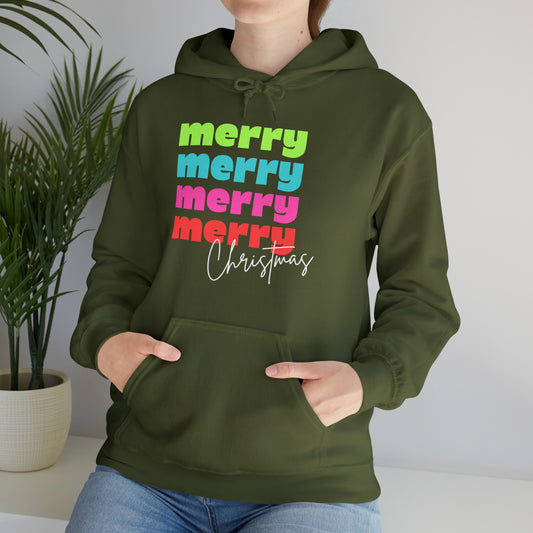 Merry Christmas - Hooded Sweatshirt - Retro Bright Christmas Design