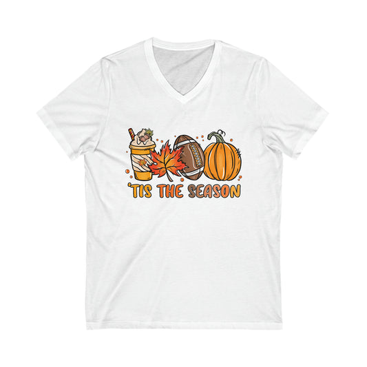 Tis the Season (For Football) T-Shirt - Cozy Autumn Vibes V-Neck Tee