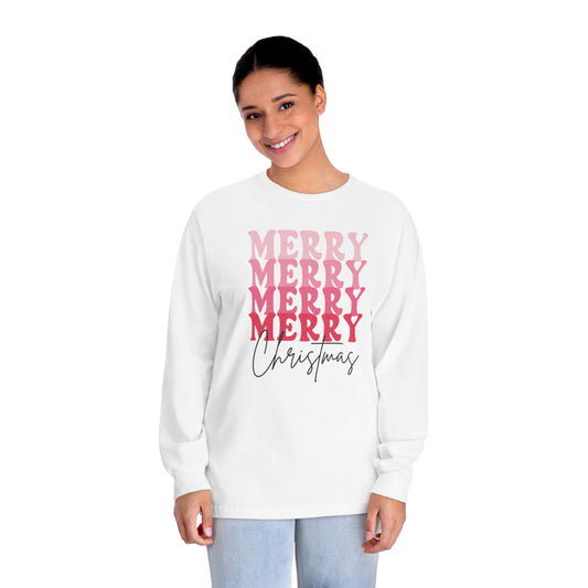 Merry Christmas - Long Sleeve T-Shirt - Retro Bright Christmas Design