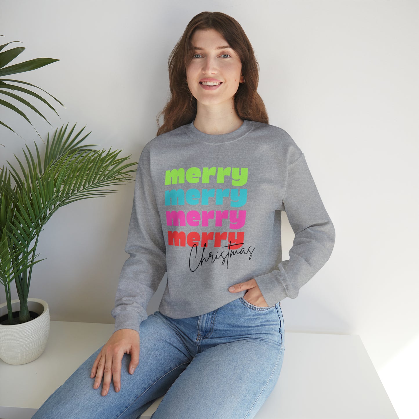 Merry Christmas - Crewneck Sweatshirt - Christmas Retro Bright Design