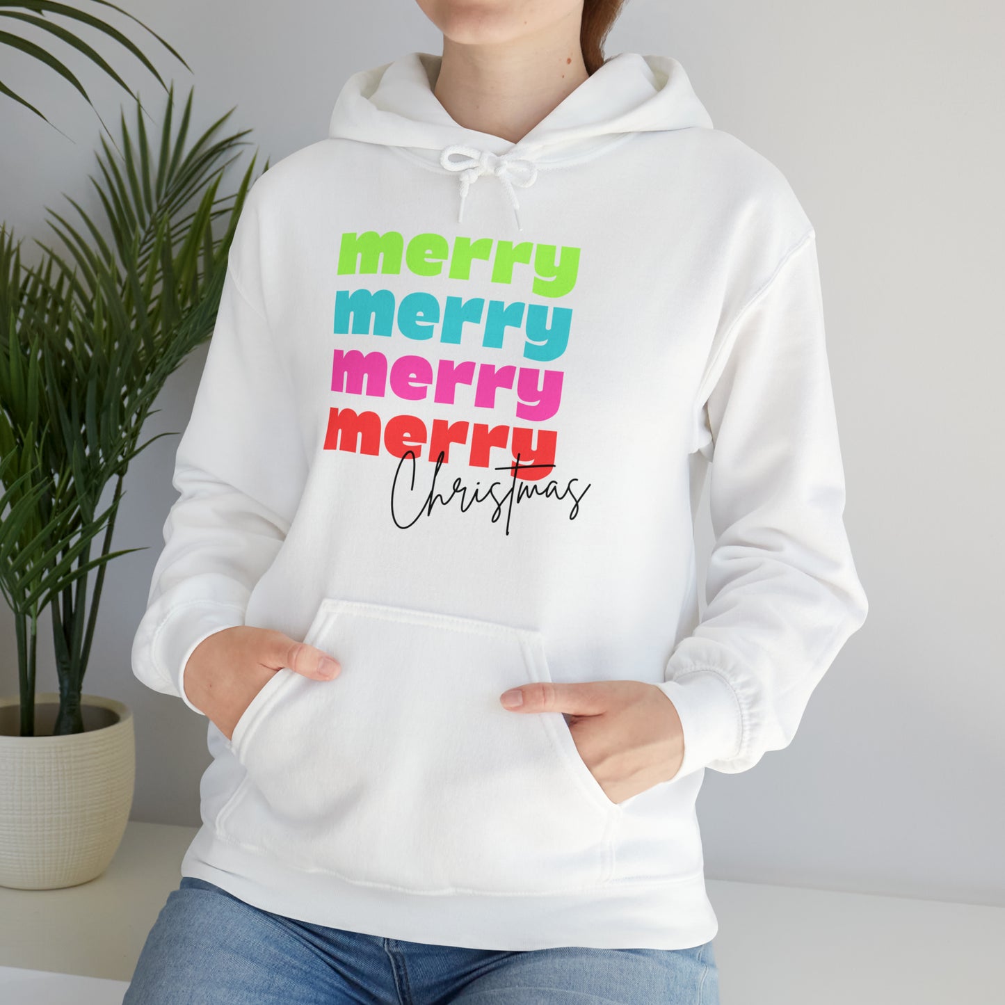 Merry Christmas - Hooded Sweatshirt - Retro Bright Christmas Design