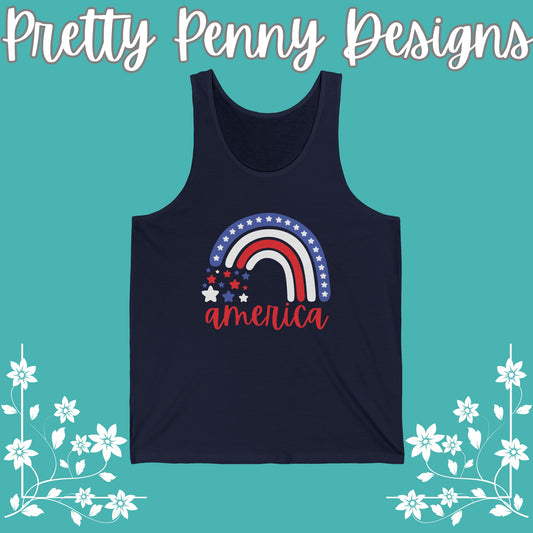 America w/Rainbow - July 4th - Women's Jersey Tank