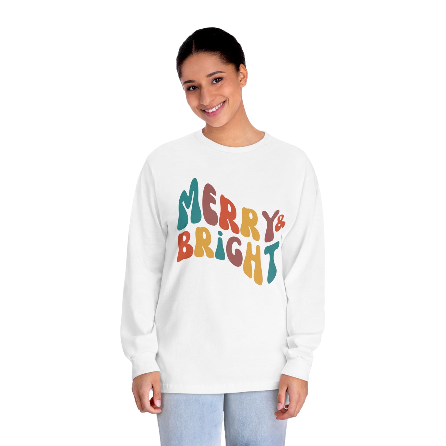 Merry Christmas - Long Sleeve T-Shirt - Retro Bright Christmas Design