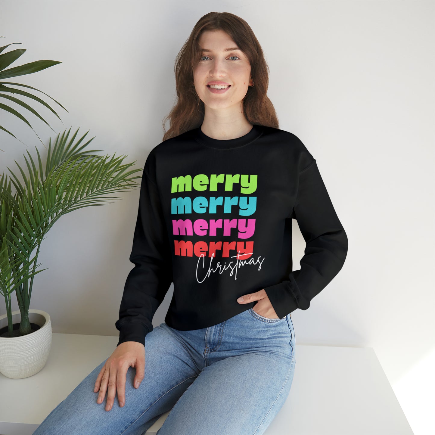 Merry Christmas - Crewneck Sweatshirt - Christmas Retro Bright Design