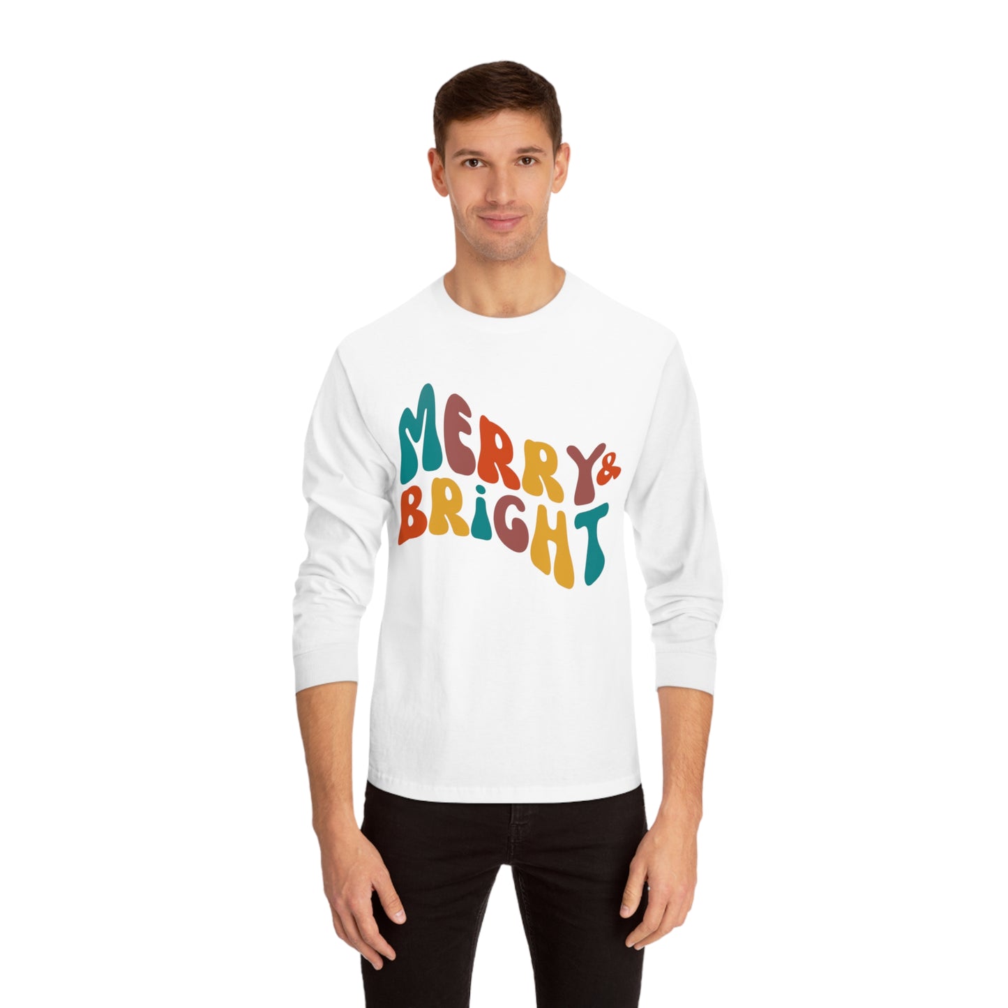 Merry Christmas - Long Sleeve T-Shirt - Retro Bright Christmas Design