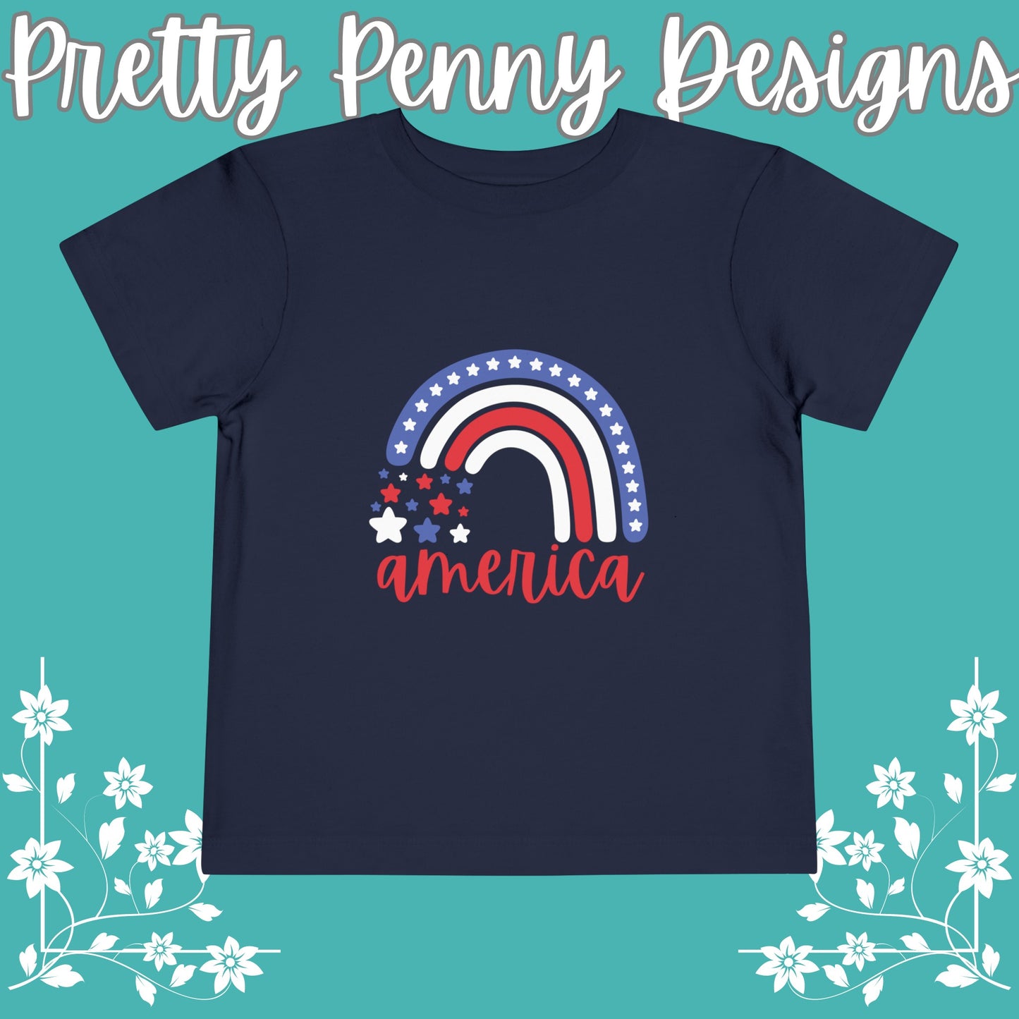 America w/Rainbow - July 4th T-shirt - Toddler Short Sleeve Tee