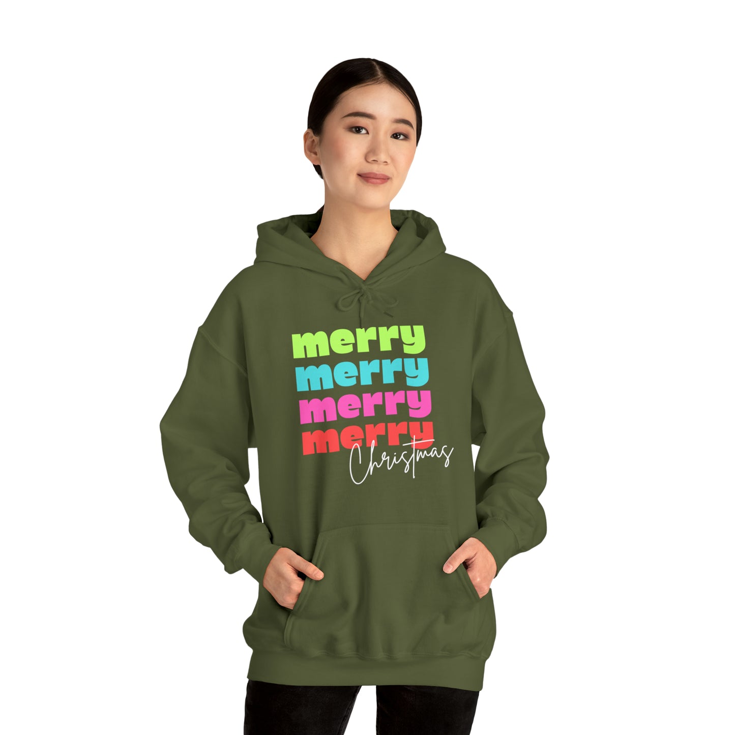 Merry Christmas - Hooded Sweatshirt - Retro Bright Christmas Design