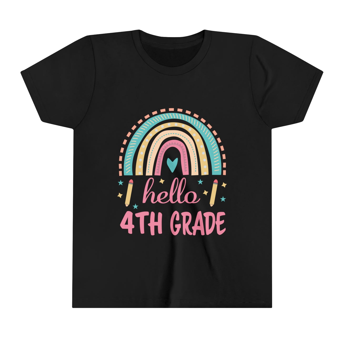 Hello 4th Grade - Youth Short Sleeve Tee - Back to School - Multiple Color Options