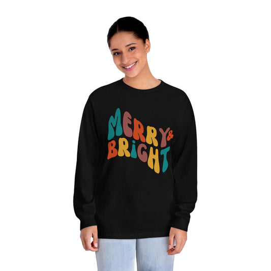 Merry Christmas - Long Sleeve T-Shirt - Retro Bright Christmas Design