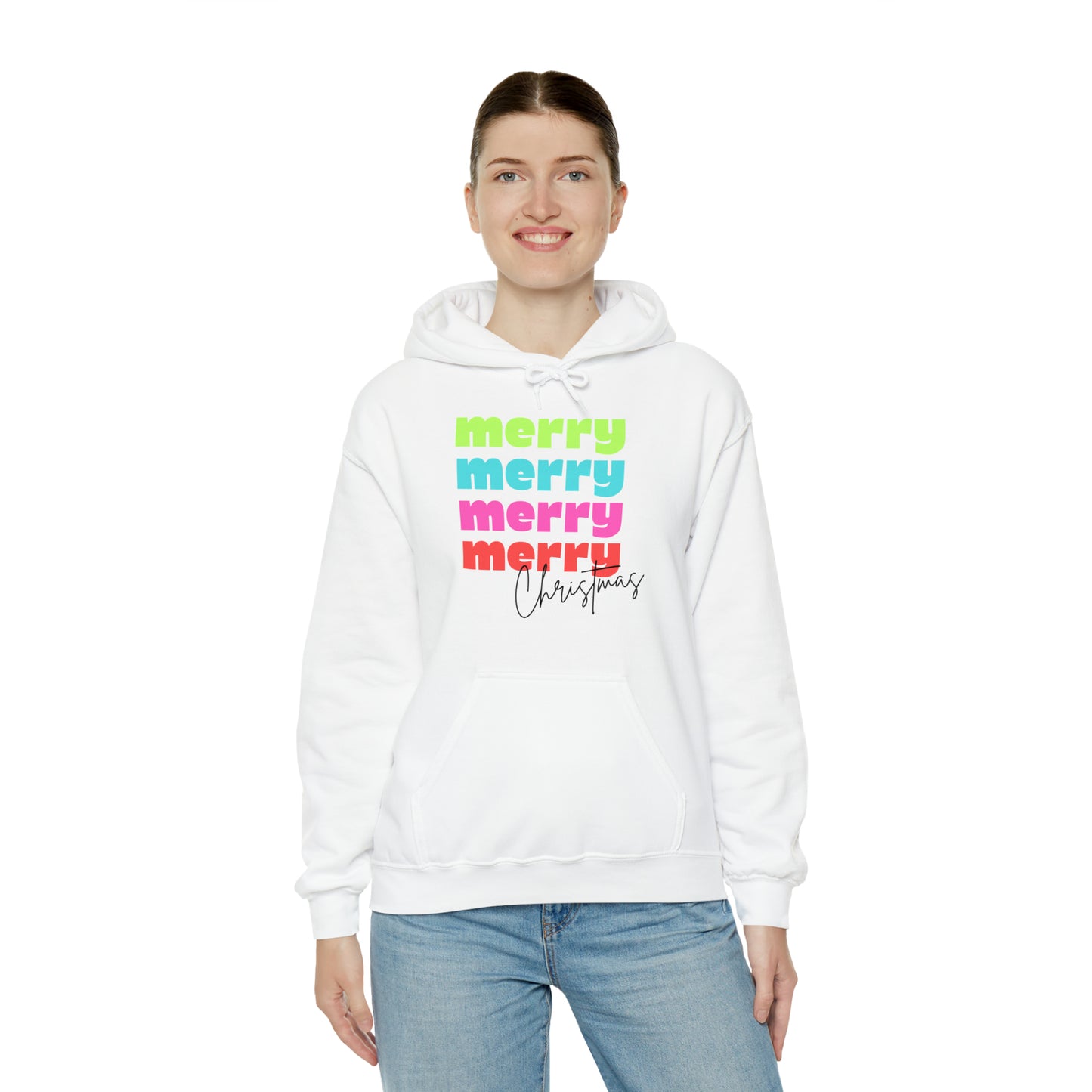 Merry Christmas - Hooded Sweatshirt - Retro Bright Christmas Design