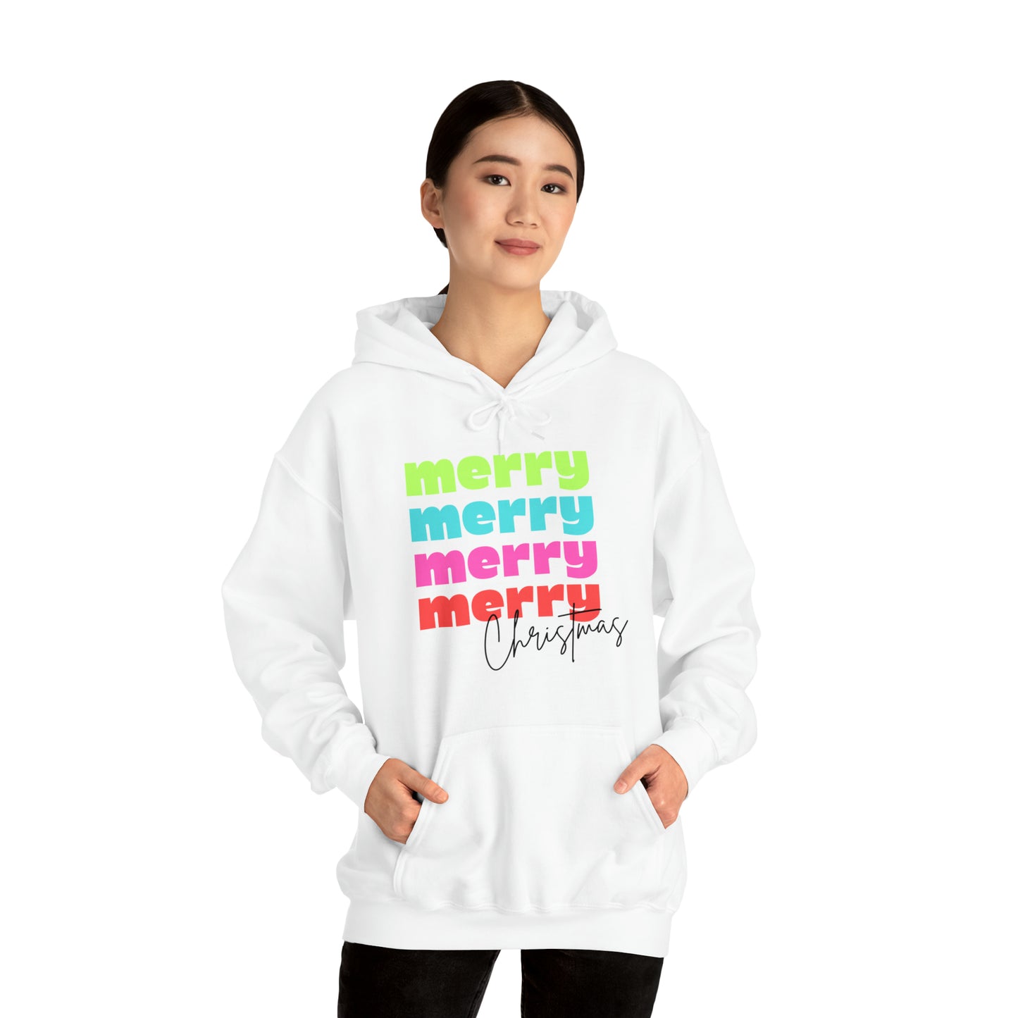 Merry Christmas - Hooded Sweatshirt - Retro Bright Christmas Design