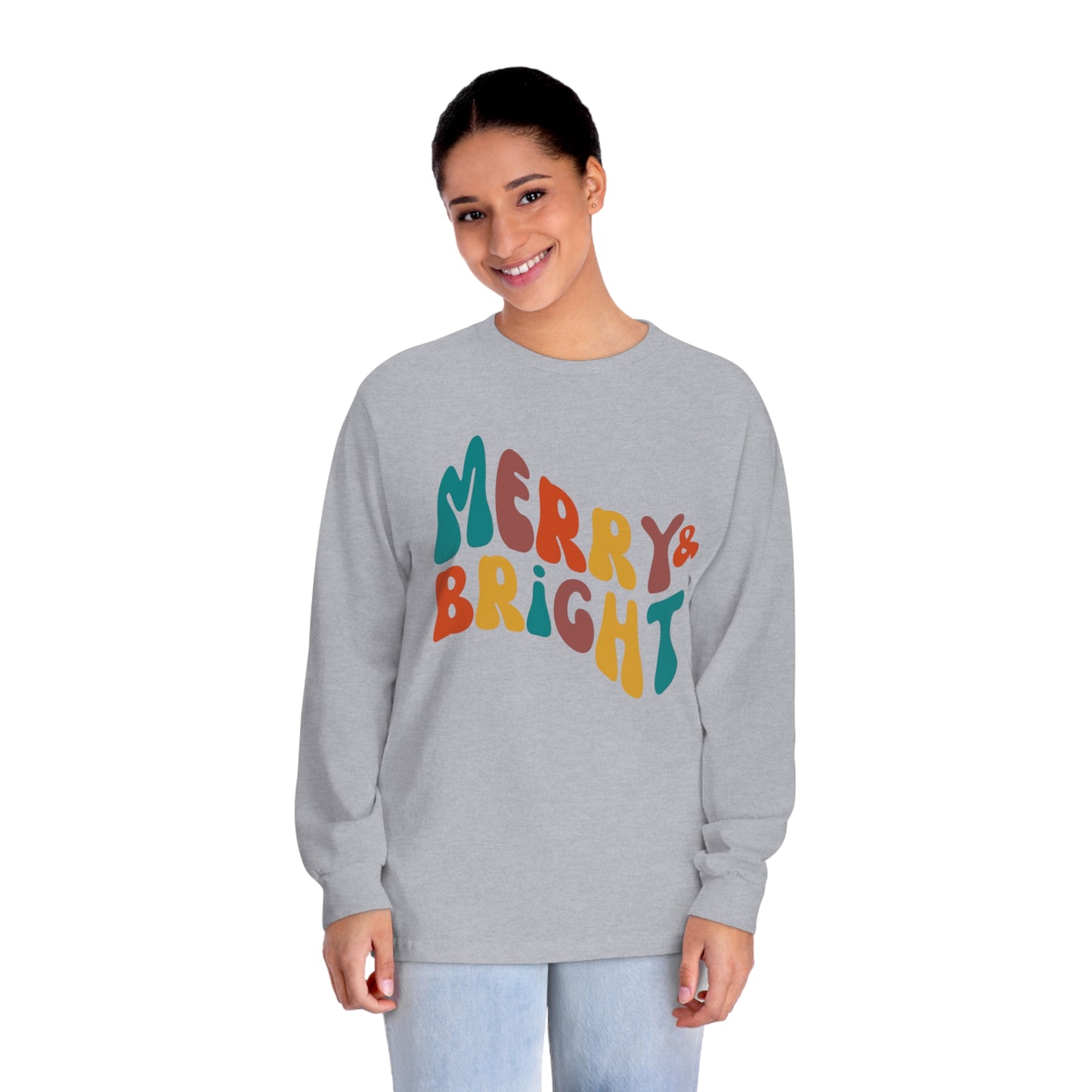 Merry Christmas - Long Sleeve T-Shirt - Retro Bright Christmas Design