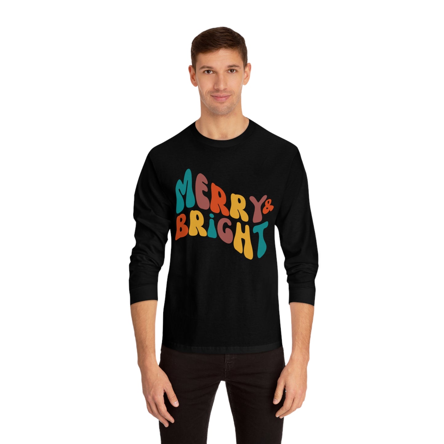 Merry Christmas - Long Sleeve T-Shirt - Retro Bright Christmas Design