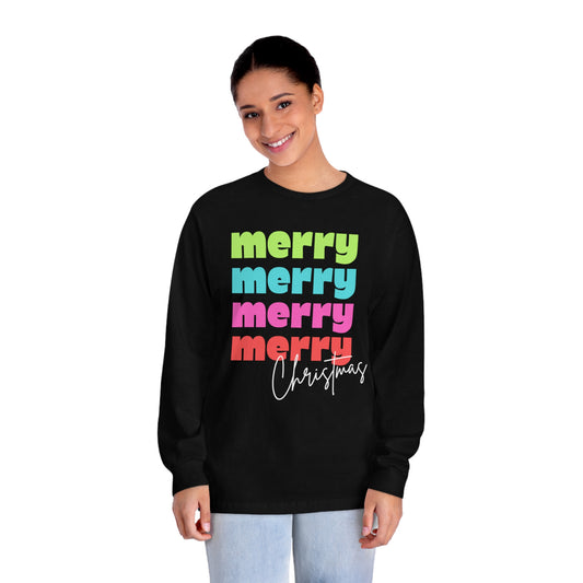 Merry Christmas - Long Sleeve T-Shirt - Retro Bright Christmas Design