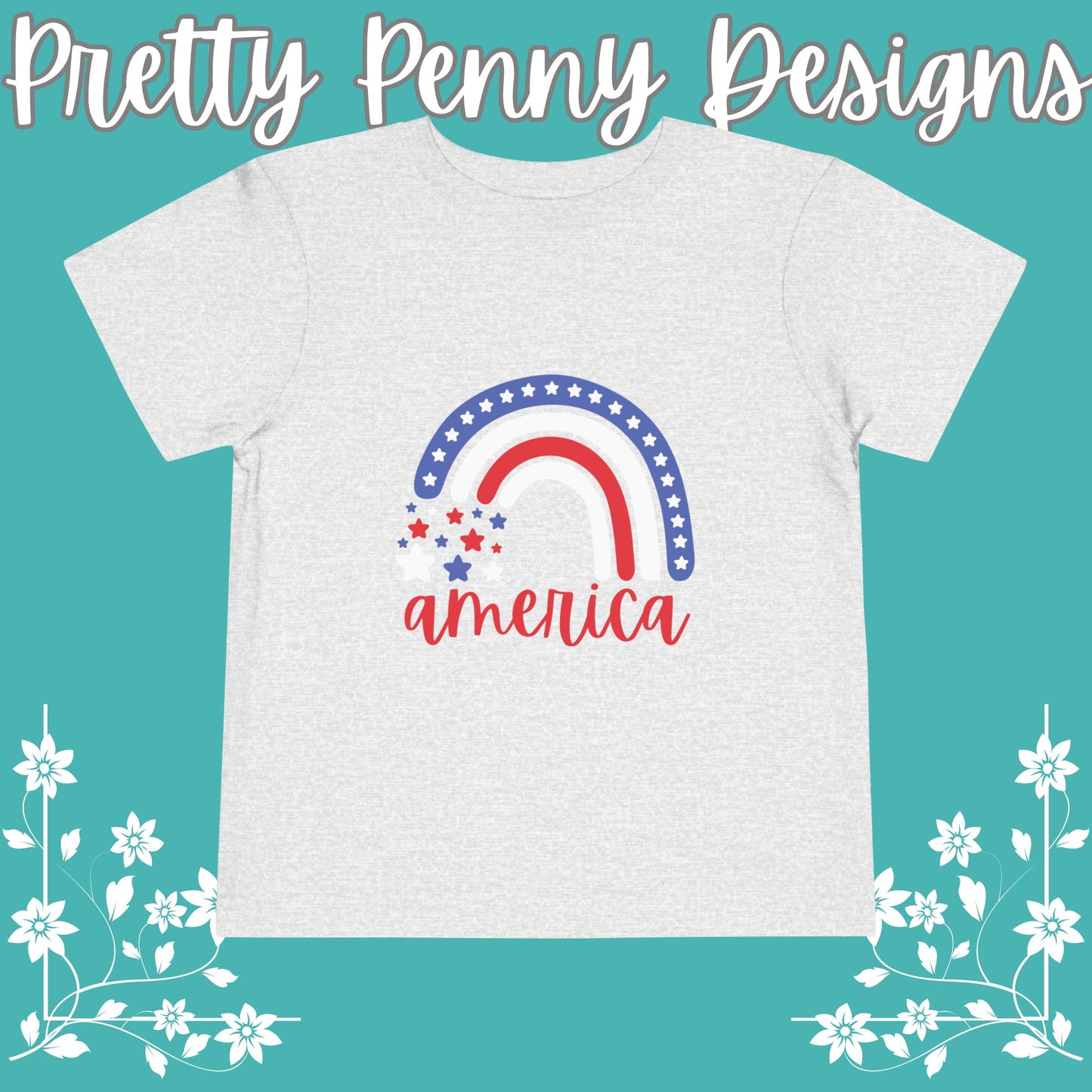 America w/Rainbow - July 4th T-shirt - Toddler Short Sleeve Tee