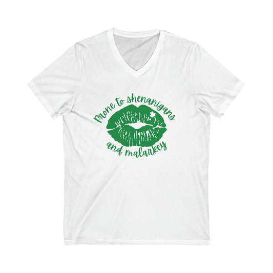 Prone to Shenanigans and Malarkey - Short Sleeve V-Neck Tee - St. Patrick's Day