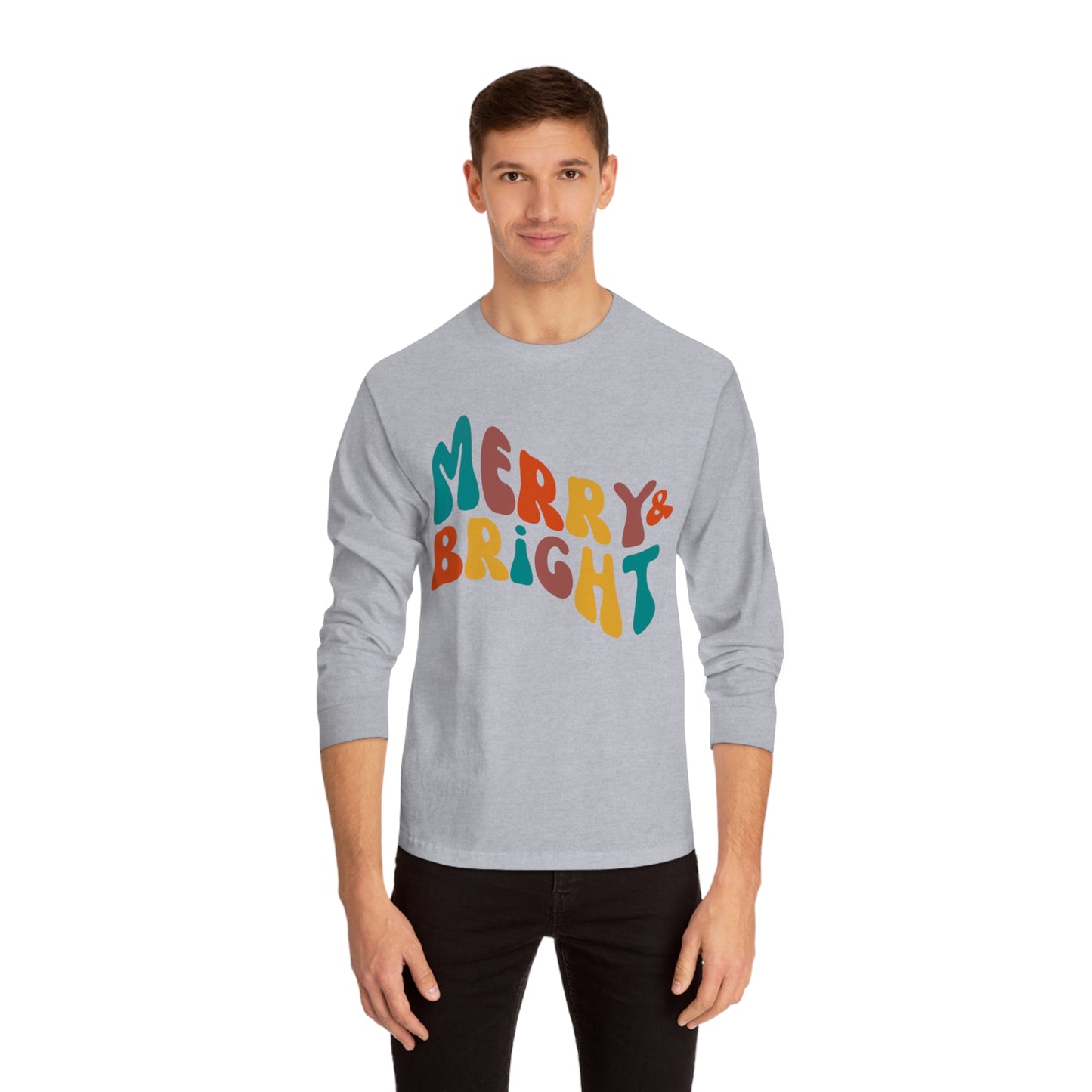 Merry Christmas - Long Sleeve T-Shirt - Retro Bright Christmas Design