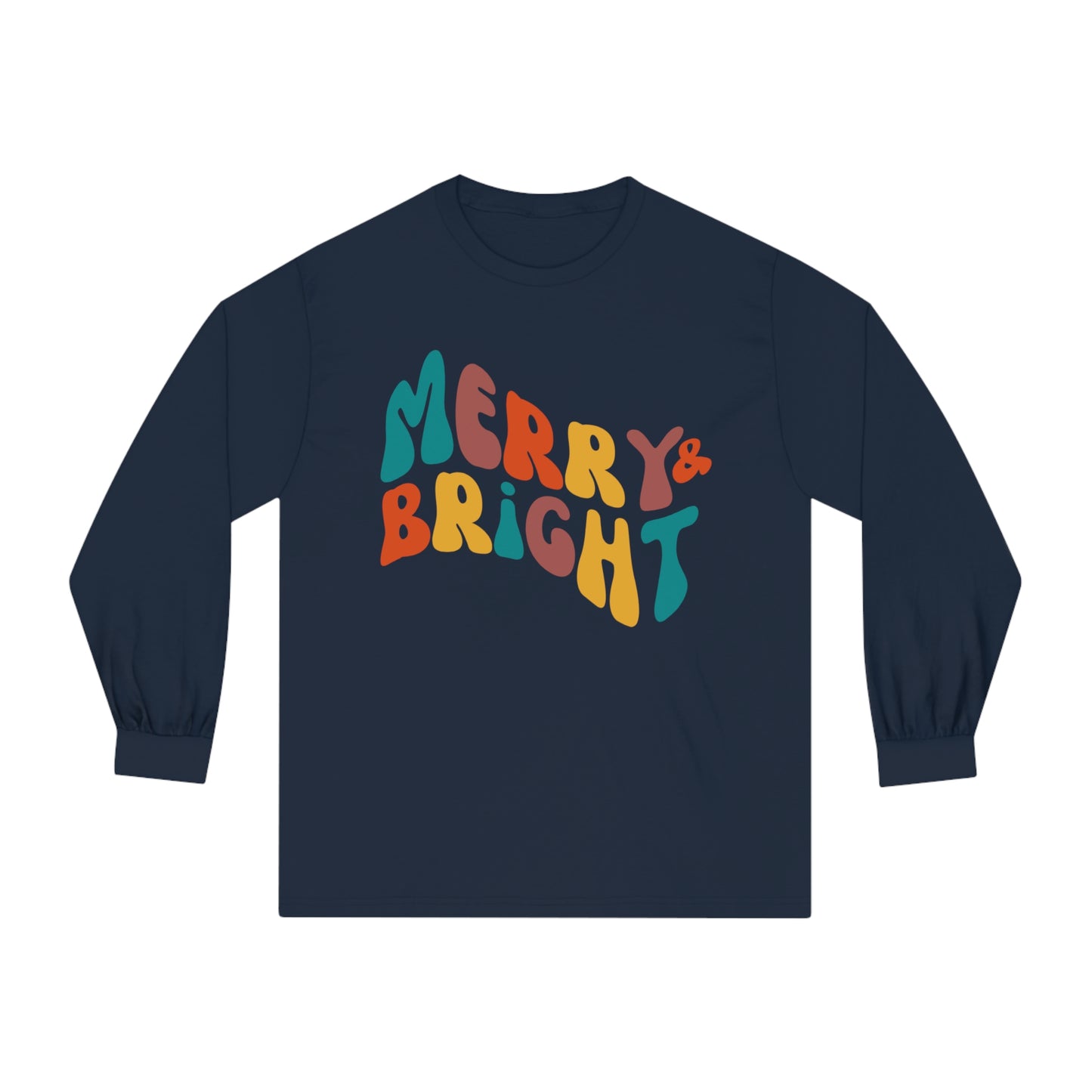 Merry Christmas - Long Sleeve T-Shirt - Retro Bright Christmas Design