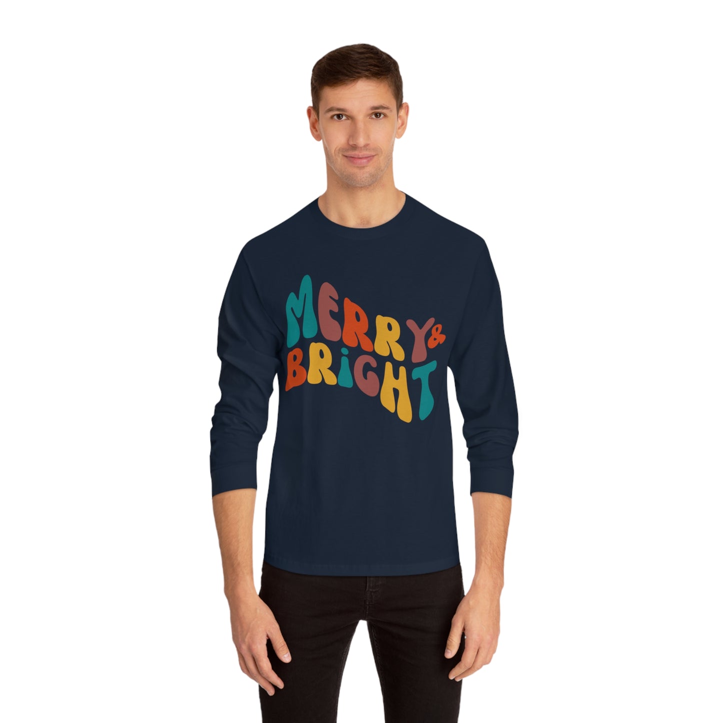 Merry Christmas - Long Sleeve T-Shirt - Retro Bright Christmas Design