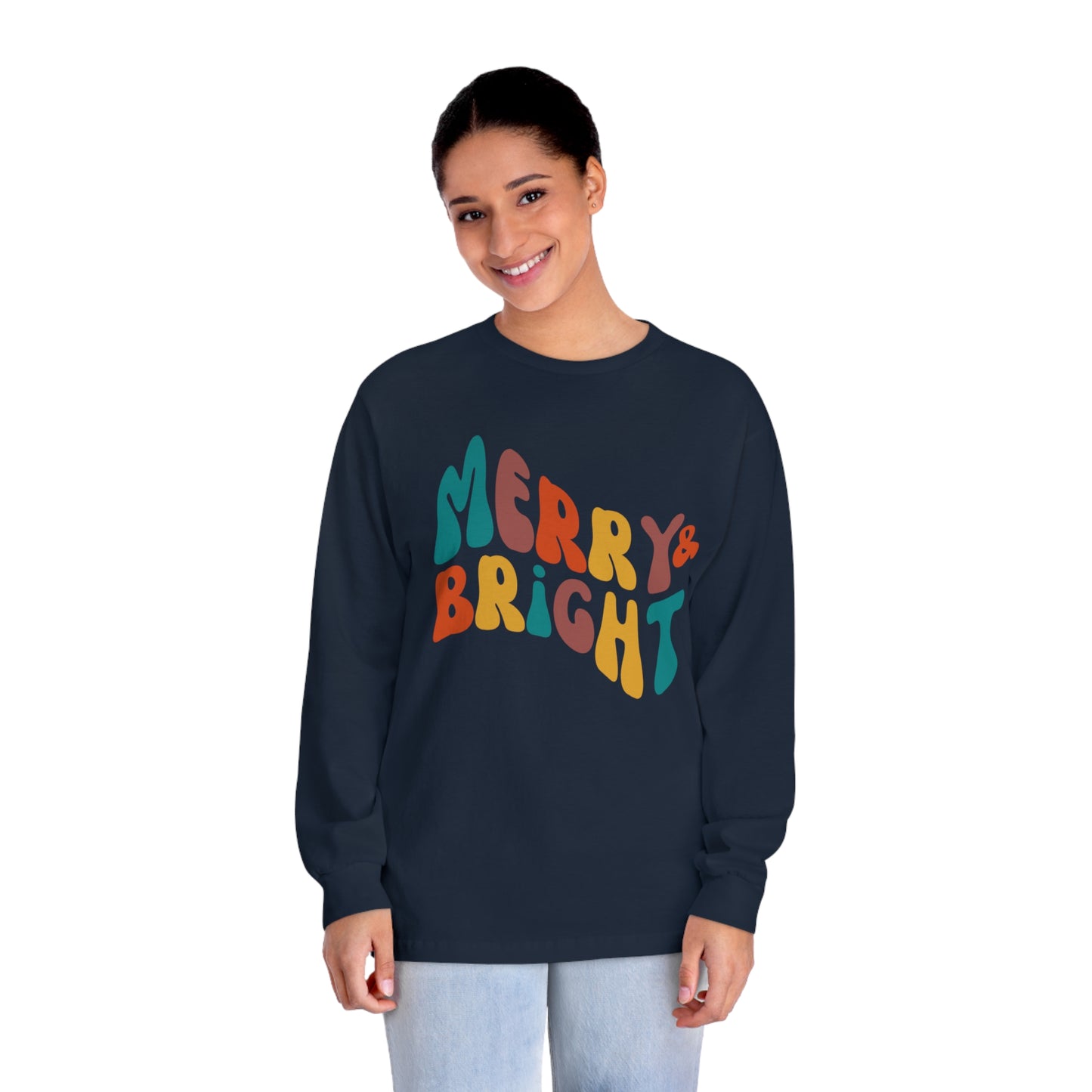 Merry Christmas - Long Sleeve T-Shirt - Retro Bright Christmas Design