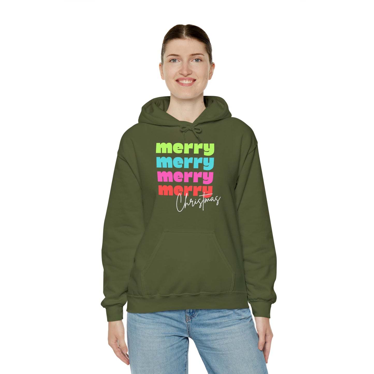 Merry Christmas - Hooded Sweatshirt - Retro Bright Christmas Design